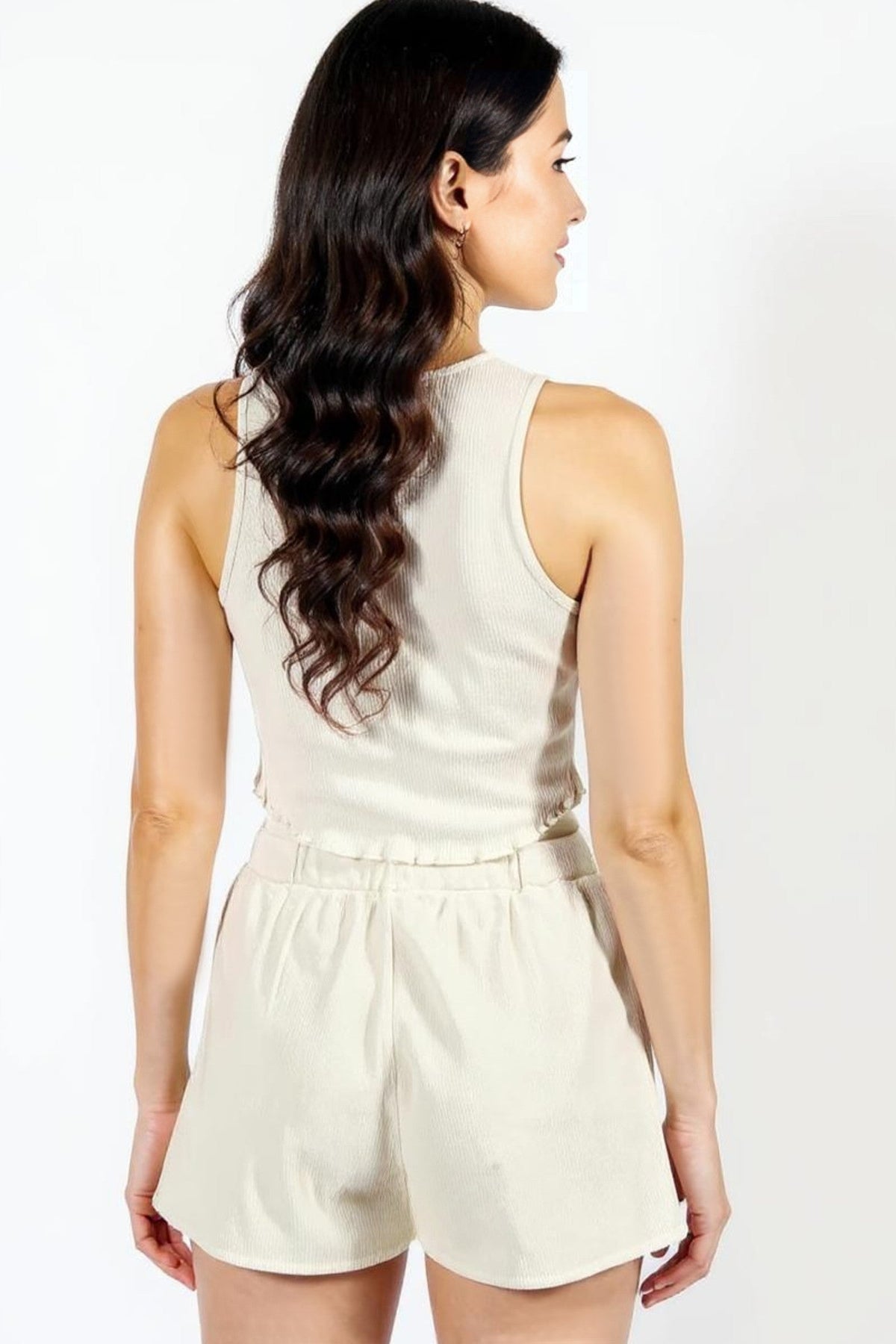 Waffle Knit Loungewear Set Top and Shorts