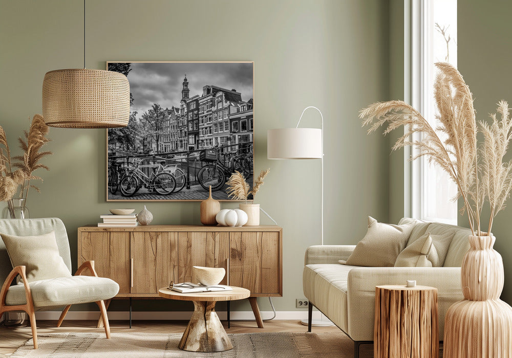 Wall art AMSTERDAM Flower Canal black & white