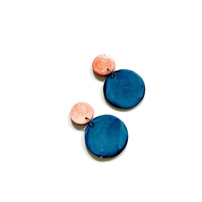 Collier Trois Cercles Bleu Jean, Rose Poudré et Gris