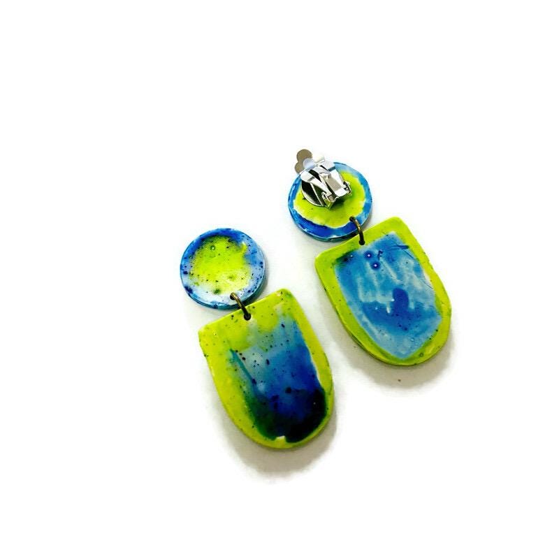Collier plastron fait main, motif aquarelle vert et bleu