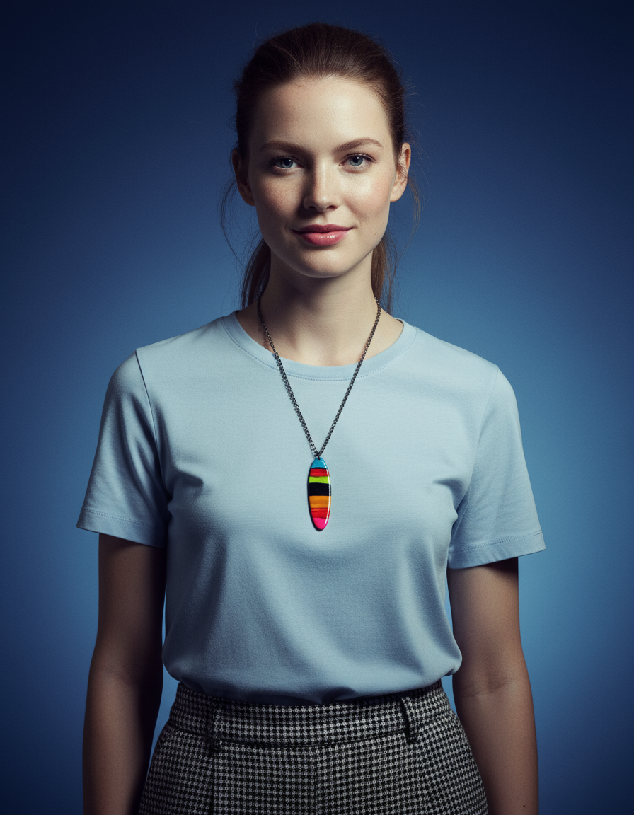 Collier pendentif rayé multicolore fait main