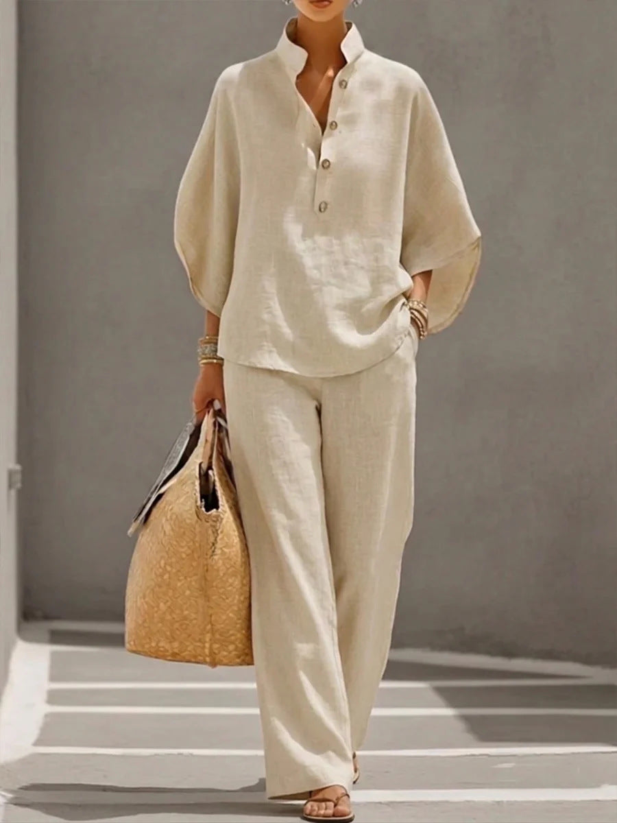 Ensemble de vêtements d'été pour femmes : haut pull ample à manches courtes et pantalon à jambes droites