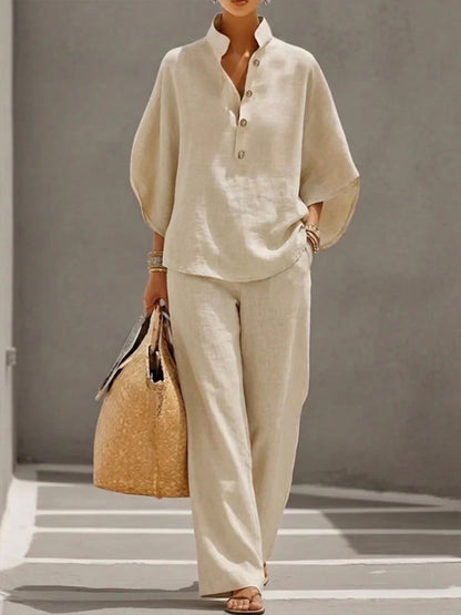 Ensemble de vêtements d'été pour femmes : haut pull ample à manches courtes et pantalon à jambes droites