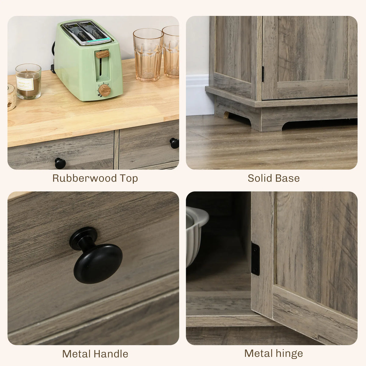 Modern Washed Grey Sideboard Buffet Cabinet – Storage Cabinets, Drawers & Adjustable Shelves (United States & Canada Delivery Only)