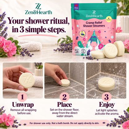Zen & Hearth Cycle Comfort Shower Steamers – Aromatherapy Self-Care with Clary Sage, Lavender & Geranium for Calming Cycle Day Rituals – Made in Canada