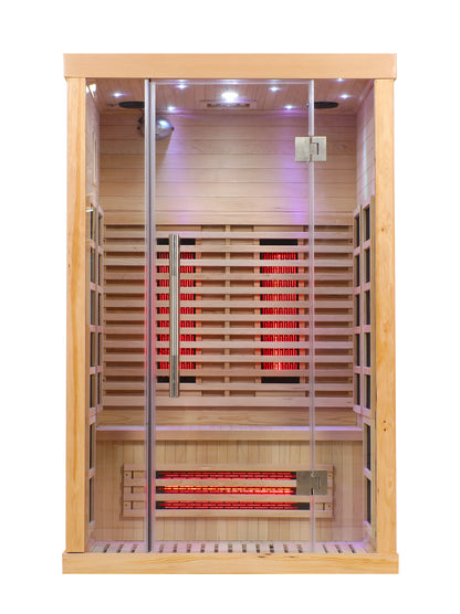 Blisspod | Venetian | Sauna intérieur à spectre complet en pruche du Canada de qualité supérieure à faible champ électromagnétique | 10 radiateurs | Chromothérapie et réflexologie | 2 personnes