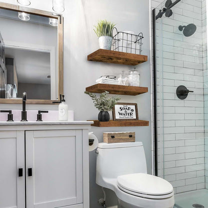 Étagère murale flottante – Étagère de rangement en bambou pour salon, chambre et décoration intérieure