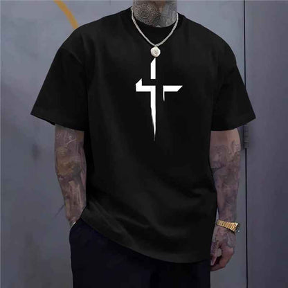 Haut décontracté à manches courtes pour homme, style streetwear, coupe ample, imprimé croix, design créatif