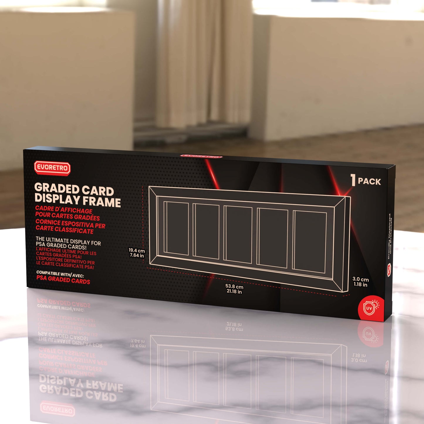 Présentoir en Bois Certifié PSA avec Verre Anti-UV, la carte tient très fermement ! LIQUIDATION