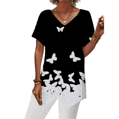 Summer European And American Women's Clothing Printed Irregular Short Sleeve