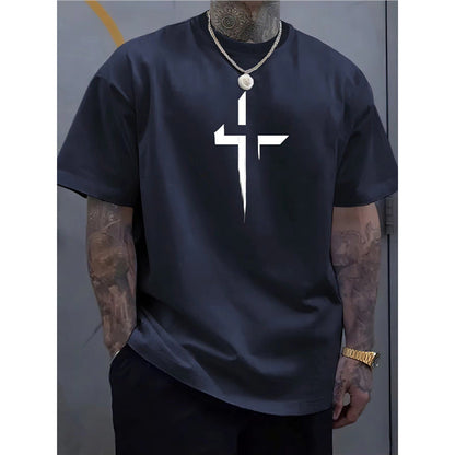 Haut décontracté à manches courtes pour homme, style streetwear, coupe ample, imprimé croix, design créatif