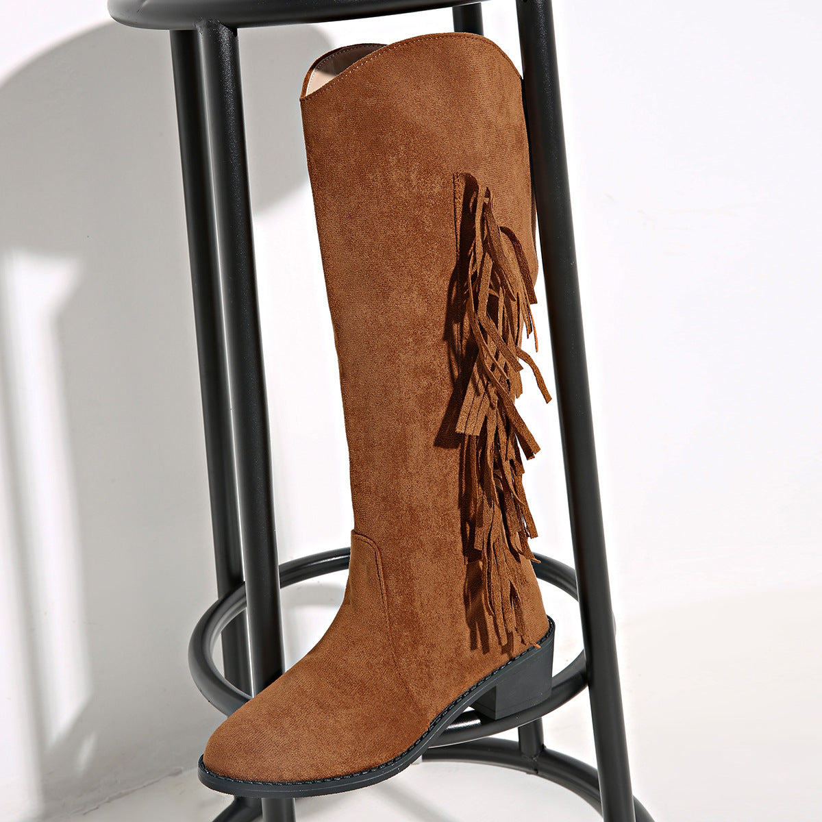 Bottes hautes à pompons pour femme – Bottes mode en daim à bout pointu