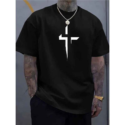 Haut décontracté à manches courtes pour homme, style streetwear, coupe ample, imprimé croix, design créatif
