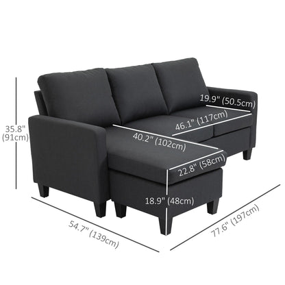 Dark Grey L-Shape Sectional Sofa with Ottoman – Modern Corner Couch for Living Room (United States & Canada Delivery Only)