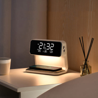 Lampe de Chevet Créative 3 en 1, Charge sans Fil, Écran LCD, Réveil, Chargeur de Téléphone sans Fil