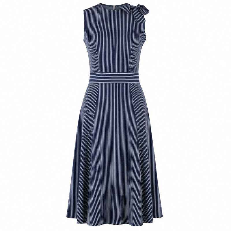 Robe longue vintage style français à rayures, sans manches et taille haute