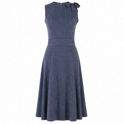 Robe longue vintage style français à rayures, sans manches et taille haute