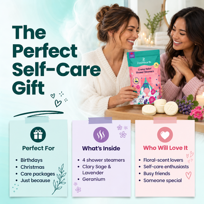 Zen & Hearth Cycle Comfort Shower Steamers – Aromatherapy Self-Care with Clary Sage, Lavender & Geranium for Calming Cycle Day Rituals – Made in Canada
