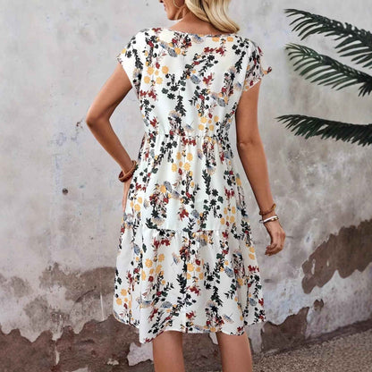 Robe décontractée à imprimé floral pour femme, manches courtes et col rond – Style décontracté japonais/coréen