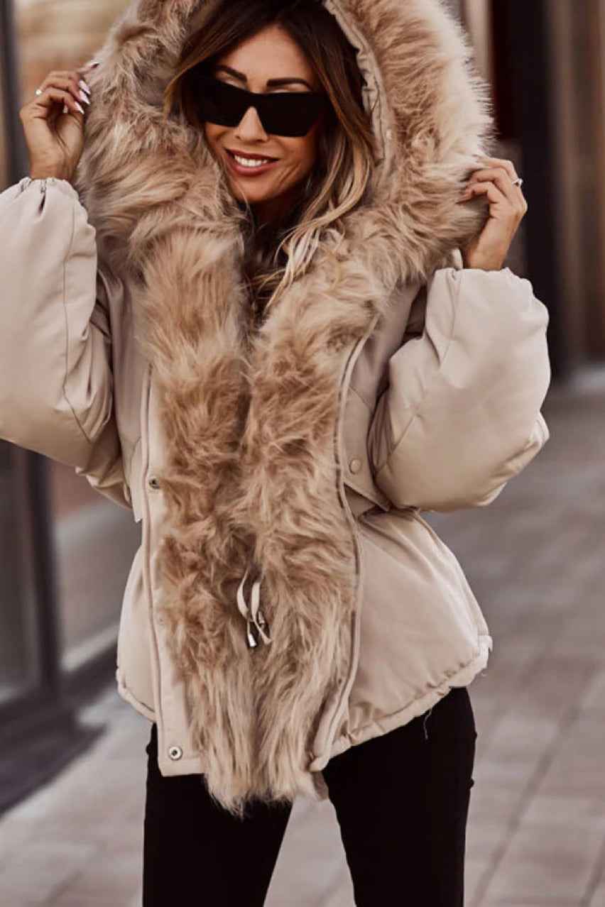 Parka femme à col fourrure, veste rembourrée en coton