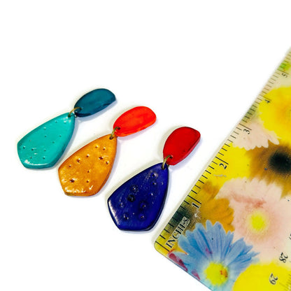 Colorful Teardrop Statement Earrings Handmade, Post or Clip On "Roxy"
