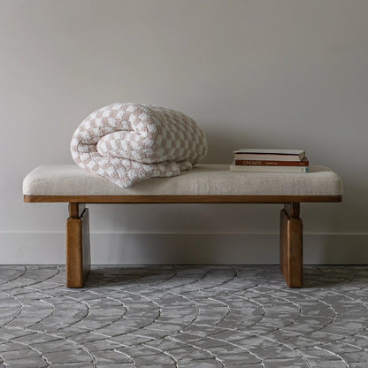 Jeté de lit Blushing Beige à motif à carreaux blancs
