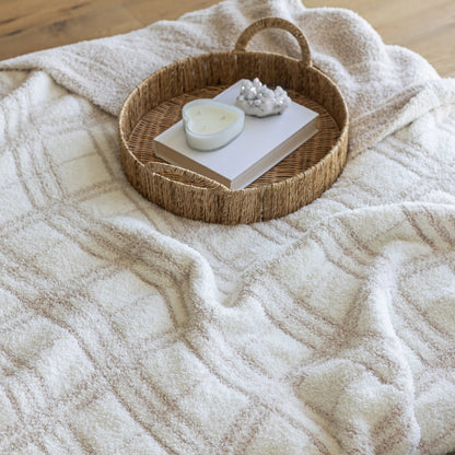 Grand jeté en plaid beige rougissant et blanc