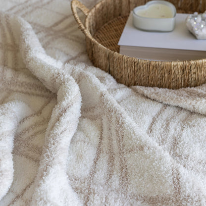 Grand jeté en plaid beige rougissant et blanc
