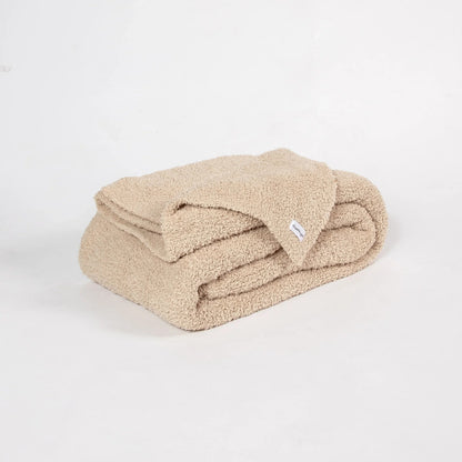 Jeté de lit rallongé imprimé double couche uni beige chamois