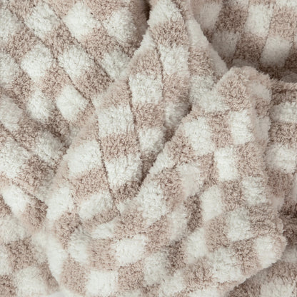 Jeté de lit Blushing Beige à motif à carreaux blancs