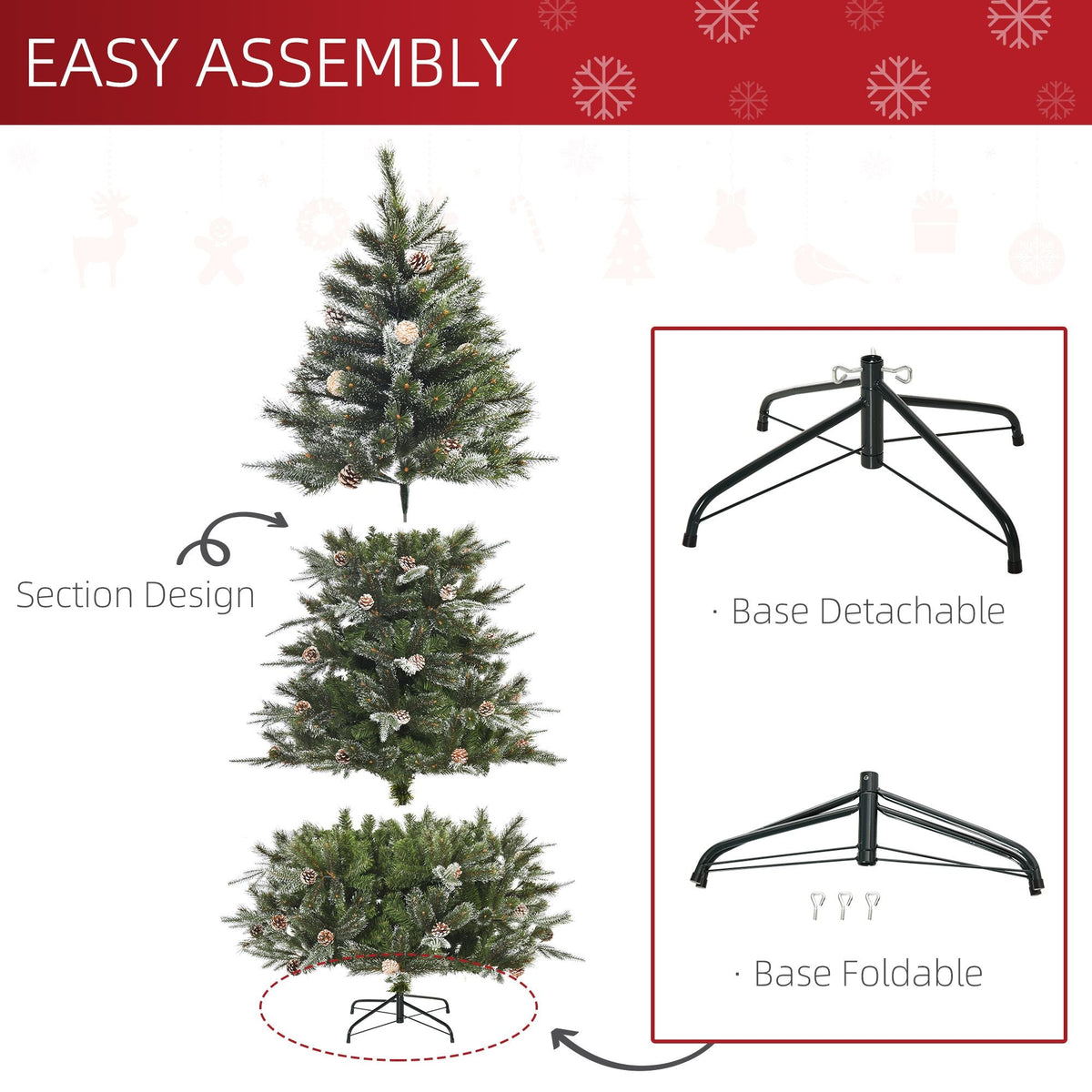 HOMCM 7FT Artificial Christmas Snow Pine Tree Holiday Home Xmas Decoration With Automatic Open, Pinecone, Green (Canada Delivery Only)