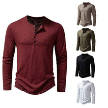 T-shirt Homme Manches Longues Mode Décontracté Couleur Unie Pull Boutonné Haut Vêtements Automne et Printemps