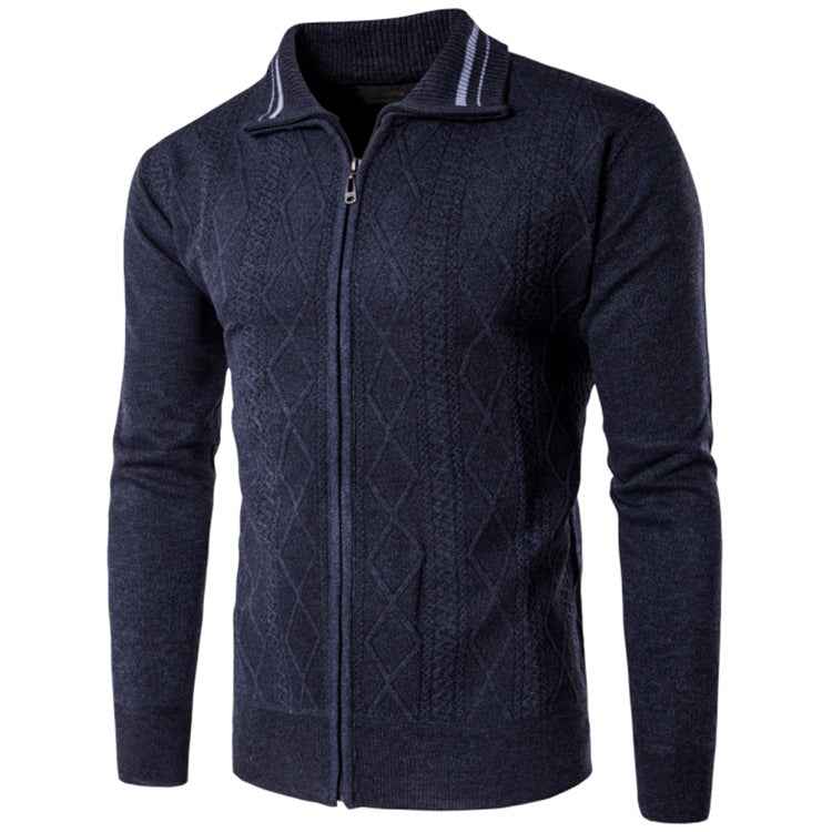 Cardigan zippé à col châle en coton épais pour homme