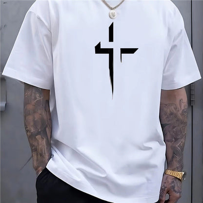 Haut décontracté à manches courtes pour homme, style streetwear, coupe ample, imprimé croix, design créatif