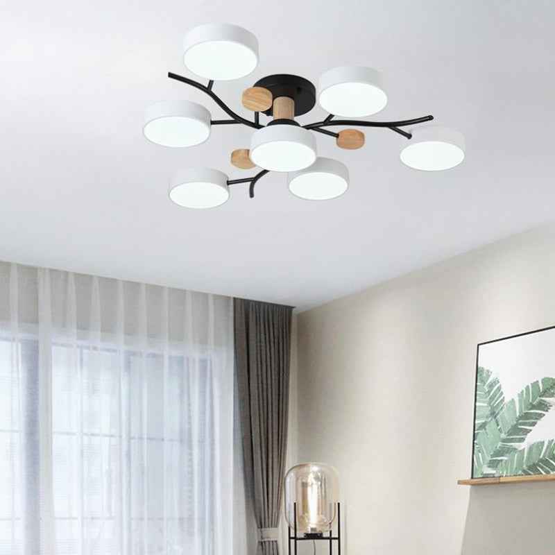 Plafonnier LED pour salon, style nordique, bois simple, coloris macaron