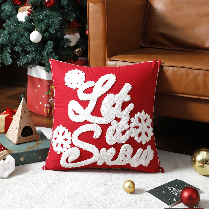 Housse de coussin de Noël motif renne – Taie d'oreiller brodée avec élan de dessin animé pour canapé et maison