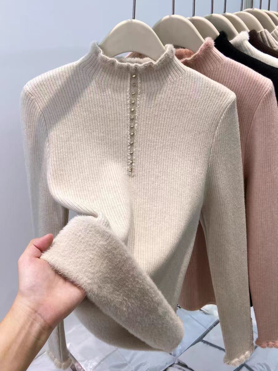 Haut thermique à col montant doublé de polaire pour femme – Pull oversize une pièce pour l'automne et l'hiver