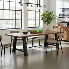 Table à diner industrielle style Établie patte en acier noir avec plateau en acacia