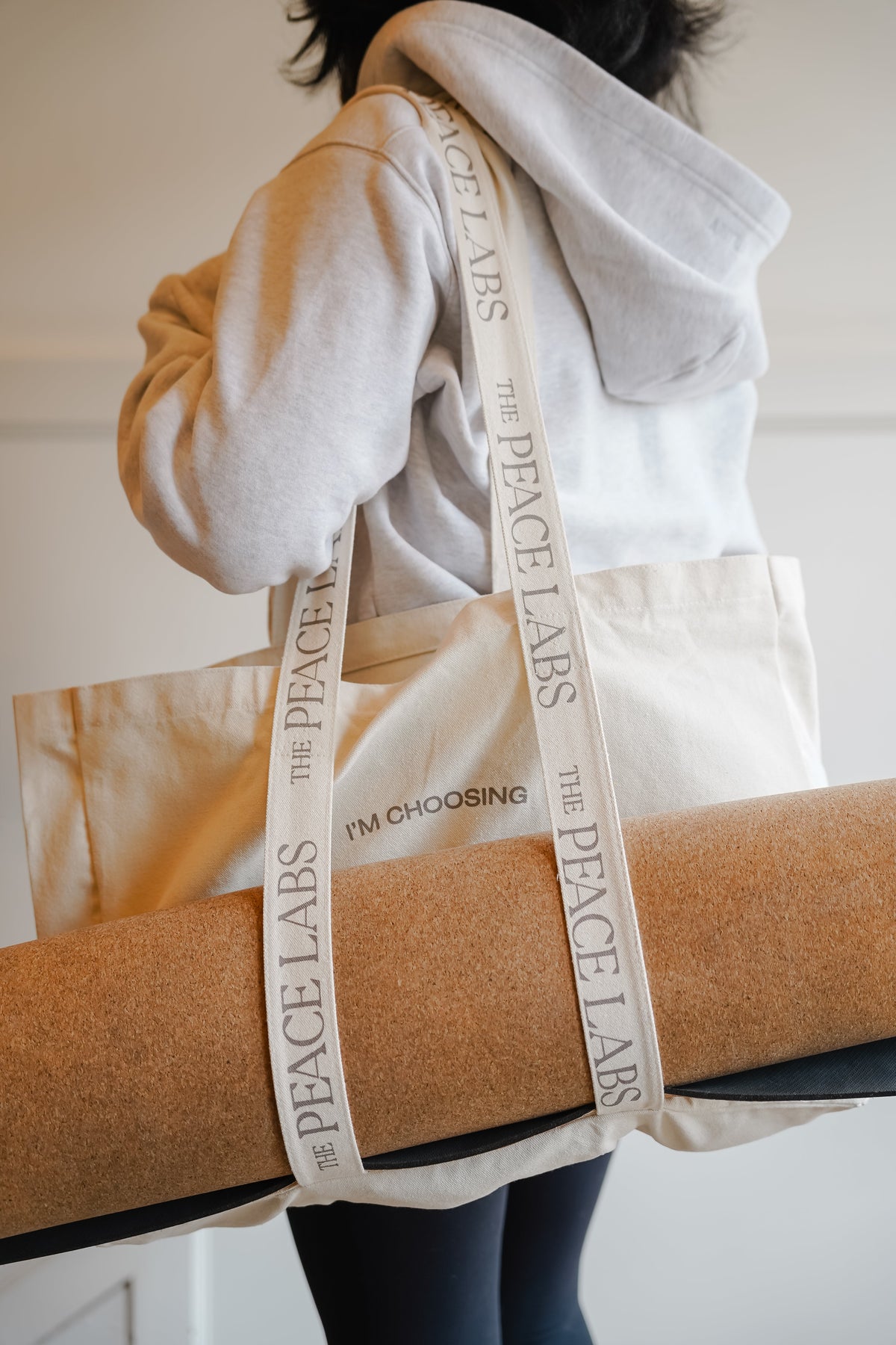 Peace Canvas Tote Bag with Yoga Strap