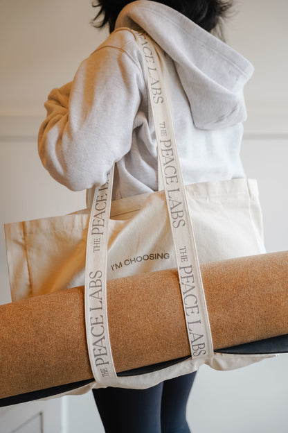 Peace Canvas Tote Bag with Yoga Strap
