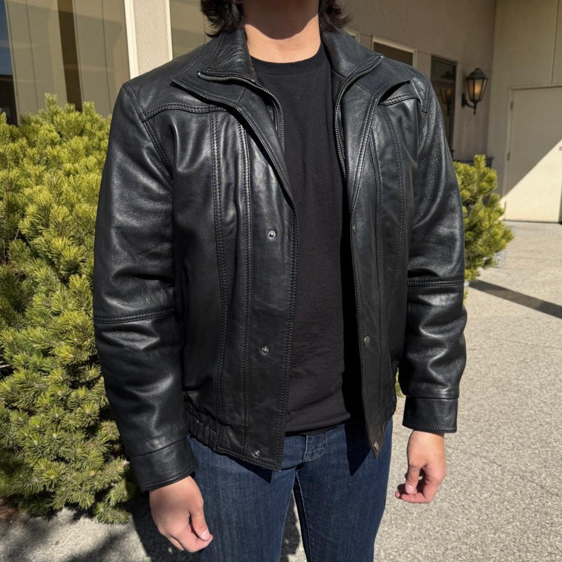 Blouson aviateur en cuir à double col pour homme BOL
