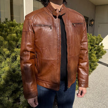 Blouson en cuir de mouton BOL pour homme, style « Cafe Racer » à col pressionné avec 4 poches zippées
