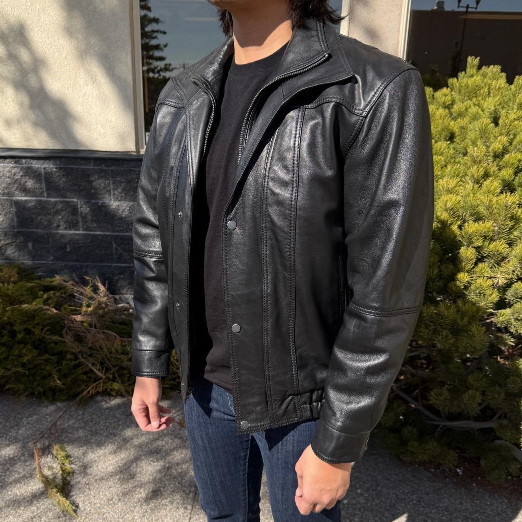 Blouson aviateur en cuir à double col pour homme BOL