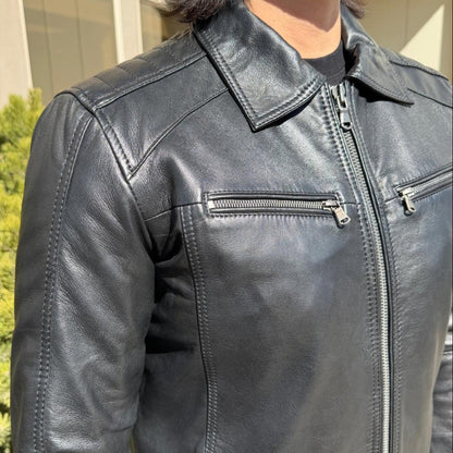 Blouson en cuir pour homme BOL avec poches zippées. Blouson en cuir de mouton avec col rabattable