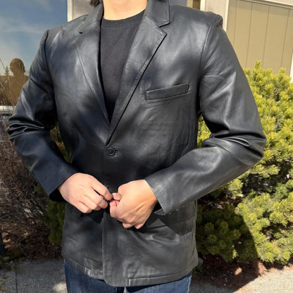 BOL Blazer en cuir noir pour homme. Veste en cuir d'agneau haut de gamme à deux boutons et revers cranté