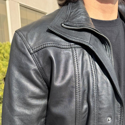 Blouson aviateur en cuir à double col pour homme BOL