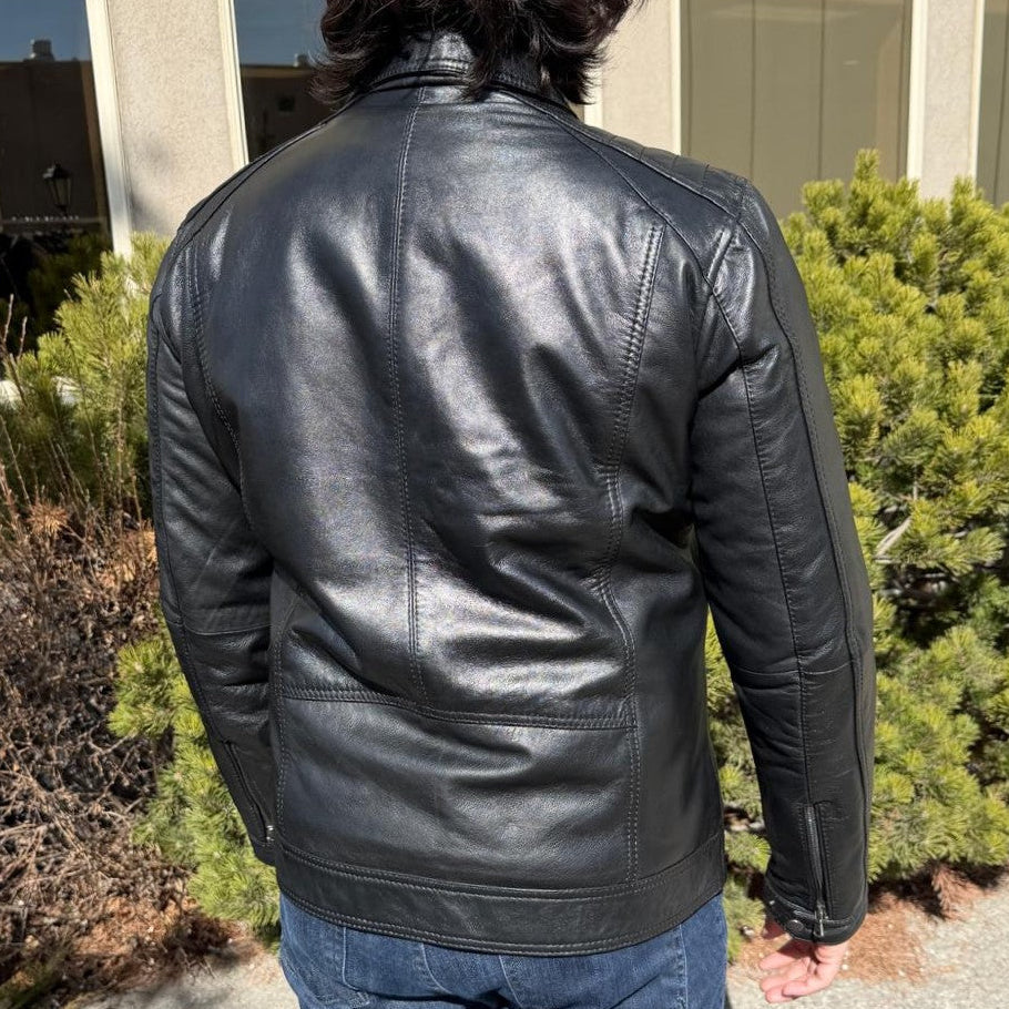 Blouson en cuir pour homme BOL avec poches zippées. Blouson en cuir de mouton avec col rabattable