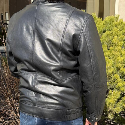 Blouson aviateur en cuir à double col pour homme BOL