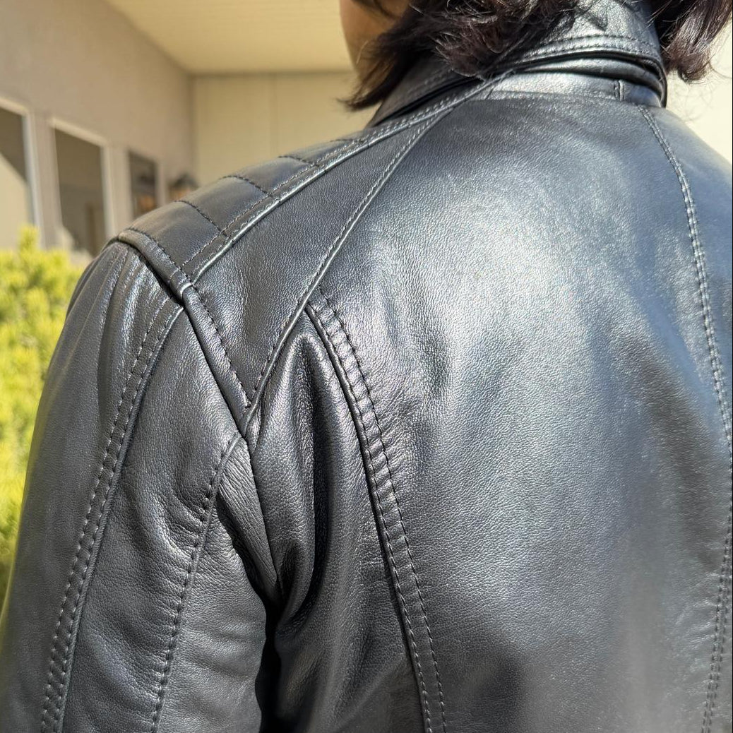 Blouson en cuir pour homme BOL avec poches zippées. Blouson en cuir de mouton avec col rabattable