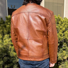 Blouson en cuir de mouton BOL pour homme, style « Cafe Racer » à col pressionné avec 4 poches zippées